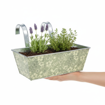 Artikel Blumenkasten Metall mit Halterung Grün 35x15x13cm für Balkongeländer