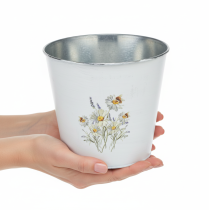 Artikel Übertopf Metall Weiss mit Blumenmotiv Ø16cm x H14.5cm