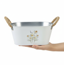 Artikel Deko-Schale aus Metall Oval mit Blumenmotiv Weiss 26cm