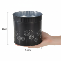 Artikel Übertopf Metall Schwarz mit Pusteblumenmotiv Ø9,5 cm H11 cm für Innenbereich