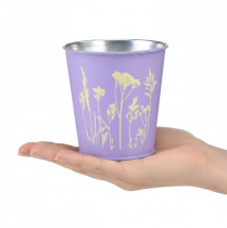 Artikel Blumentopf Metall Übertopf Lila mit Blumenmotiv Ø10,5cm H10cm