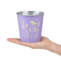 Artikel Blumentopf Metall Übertopf Lila Ø11,5cm H11,5cm mit Blumenmotiv