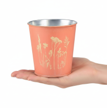 Artikel Blumentopf Metall Apricot Ø11,5cm H11,5cm mit Blumenmuster für Innen