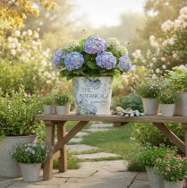 Artikel Übertopf Blumentopf Metall klein Hortensie Ø17,5cm H16cm