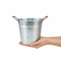 Artikel Blumentopf Metall Ø21cm H19,5cm mit Griffen in Zink-Optik, Silbern/Kupfer, Indoor/Outdoor