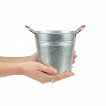 Artikel Blumentopf Metall Ø16 x H15cm mit Griffen, silbern und kupferfarben, innen und aussen einsetzbar