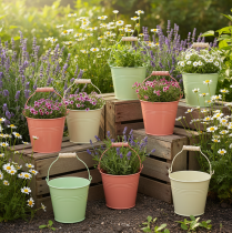 Artikel Eimer mit Henkel Übertopf Pastell Metall Ø10cm H8cm 10 St