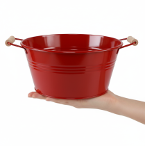 Artikel Deko-Schale mit Griffen aus Metall in Rot Ø29cm H14,5cm – Blumenschale für Pflanzen