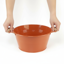 Artikel Deko-Schale Metall Ø29cm Orangebraun mit Holzgriffen