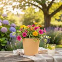 Artikel Übertopf Metall Blumenübertopf Pastell Orange Ø13,5cm H12,5cm