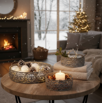 Artikel Dekoschale Metall Grau Weiß Muster Ø16/19,5/23,5cm 3er-Set