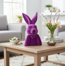 Artikel Hasenbüste Denkend Beflockt Violett 16,5×13×27 cm Osterdekoration