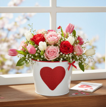 Artikel Blumentopf aus Metall Weiss mit Rotem Herz Ø18cm Höhe 13,5cm für Innenbereich