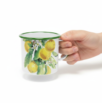 Artikel Pflanztasse aus Emaille, Metall-Übertopf Zitronenmotiv Ø9,5cm H10cm für Innen- und Aussendekoration