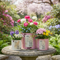 Artikel Blumentopf-Set aus Aluminium, Vintage Design, 15 cm, Altrosa und Creme, 3 Stück, für Balkon und Garten