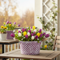 Artikel Zinkschale mit Rautenmuster und Seilgriffen Ø24,5cm H14cm Violett-Weiss
