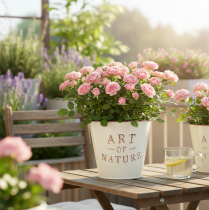 Artikel Blumentopf aus Zink Creme Ø15cm H13,5cm mit Schriftzug für Innen- und Aussendekoration