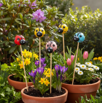 Artikel Marienkäfer Dekofiguren für Blumentöpfe und Blumenarrangements zur Frühlingsdekoration 32cm 16 St