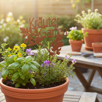 Artikel Gartenstecker aus Metall Kräutergarten 14x17cm Rostoptik für Aussenbereich – 4 Stück