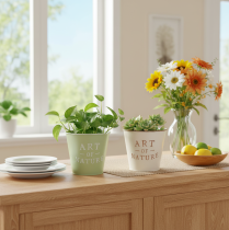 Artikel Übertopf-Set Art of Nature aus Metall, 15 cm, 2 Stück, creme und grün