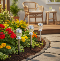 Artikel Solar Kugelleuchten mit Erdspiess, Kunststoff, 36cm, Silber, 4er Set