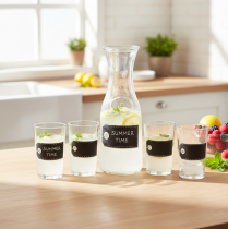 Artikel Glaskaraffe H 27 cm mit 4 Gläsern H 11 cm, transparent schwarz