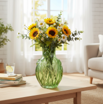 Artikel Glastulpenvase mit geprägtem Tulpendesign, grün, 22,5 cm, für Wohn- und Tischdekoration