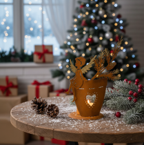 Artikel Teelichthalter aus Metall Engel mit Edelrost Ø8cm H18cm für weihnachtliche Dekoration