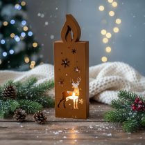 Artikel Teelichthalter Weihnachten Edelrost Hirsch Kerzenform 45x14cm Metall rostbraun