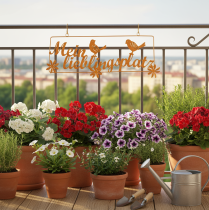 Artikel Dekohänger Metall Edelrost „Mein Lieblingsplatz“ mit Vögeln 55x20 cm für Garten und Balkon