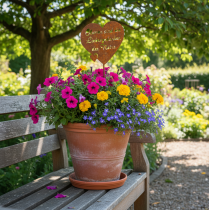 Artikel Blumenstecker Herz aus Metall mit Spruch "Blumen sind die Liebesgedanken der Natur", Edelrost, 10 cm, Gartendeko, 6er-Set