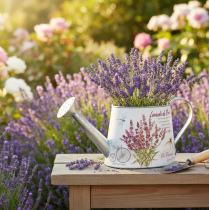 Artikel Deko-Giesskanne Metall Weiss Lavendel-Motiv 30×11×14,5 cm für Innenbereich