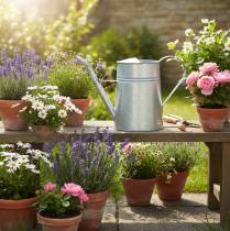Artikel Verzinkte Gieskanne aus Metall, 1,7L, Höhe 23cm, Grau für Blumendekoration und Pflanzgefäss