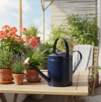 Artikel Deko-Giesskanne aus Metall 65cm Blau-Gold mit Karo-Muster für Innen und Balkon