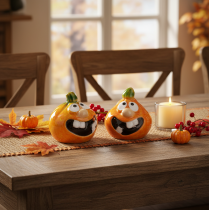 Artikel Dekofigur Kürbis aus Keramik, 6 cm, 2er-Set, Orange mit Grün