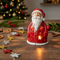 Artikel Nikolaus Teelichthalter aus Keramik mit Sternen 15cm rot