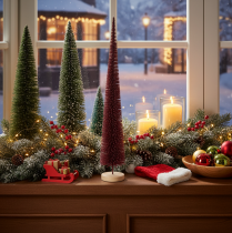 Artikel Dekorativer schlanker Kunst-Tannenbaum auf Holzsockel 60 cm Rot