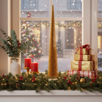Artikel Deko Tannenbaum 80cm Kunststoff Senfgelb mit Holzfuss