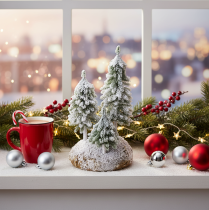 Artikel Schneetannen 29cm mit Moosunterlage für Tisch- und Weihnachtsdekoration