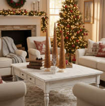 Artikel Deko Tannenbaum schlank mit Holzfuss 40cm in Senfgelb 3er-Set