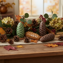 Artikel Tannenzapfenkeramik 14cm 3er-Set grün und braun für Herbstdeko