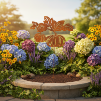 Artikel Gartenstecker Metall Kürbis Rostoptik 100cm für Herbstdekoration