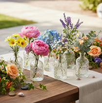 Artikel Glasflaschen Set mit Rautenmuster, Vase, 13 cm, 6 Stück, klar