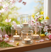 Artikel Glaswindlicht rund klares Glas Teelichthalter 8 cm 3er-Set