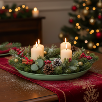 Artikel Kerzenteller Adventskranz grün mit vier Kerzenhaltern 24 cm aus Metall