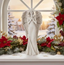 Artikel Engel Figur stehend betend 36 cm weiss Kunststein