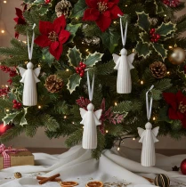 Artikel Engel Anhänger aus Keramik 8 cm grau 4er-Set für Weihnachtsbaum