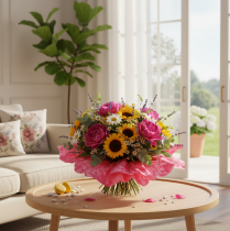 Artikel Runde Blumenmanschette aus Kunststoff 38 cm Pink