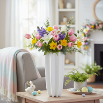 Artikel Geriffelte Blumenvase aus Keramik Weiss 38cm
