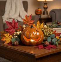 Artikel Keramikkürbis mit LED Beleuchtung 10cm Orange für Halloween